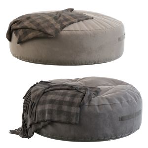 Grey Velvet Flat Pouf