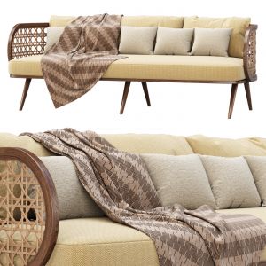 Victoria Wooden Rattan Three-seater Sofa Ps80