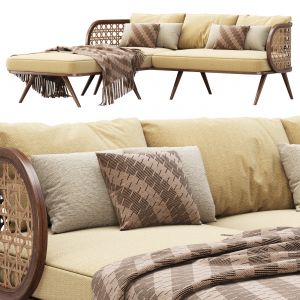 Victoria Wooden Rattan Sofa Ps80 With Chaise Loung