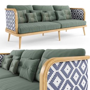 3-seat Modular Sofa Outdoor Rattan Wood