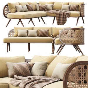 Victoria Wooden Rattan Corner Sofa Ps80