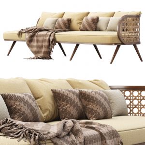 Victoria Wooden Rattan Four-seater Sofa Ps80