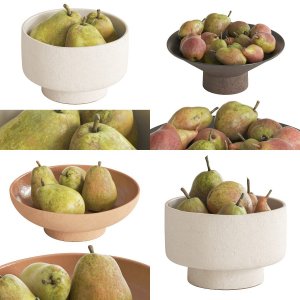 Pears in rustic bowls