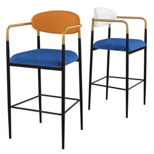 Velvet Upholstered Gold Bar Stool