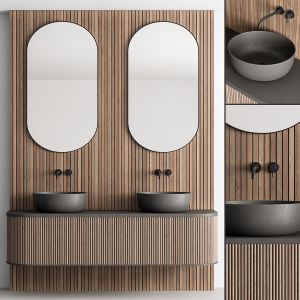 Bathroom Set Black And Wood - Set 28