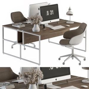 Office Furniture 219 - White And Wood Employee Set