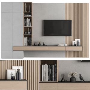 TV Wall Wood And Concrete - Set 26