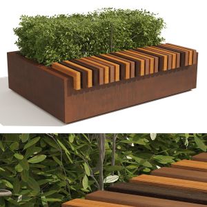 Outdoor Bench With Shape Topiary Plant