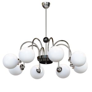 Modern Chrome Chandelier With White Glass Shade An