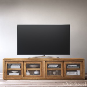 RECLAIMED RUSSIAN OAK GLASS MEDIA CONSOLE