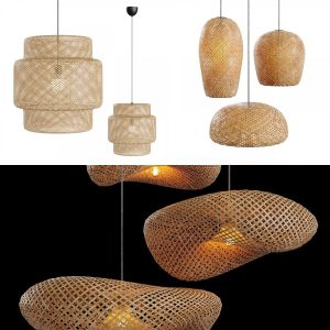 Rattan pendant light set