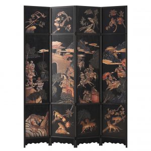 Chinese Four-panel Lacquered Coromandel Panel Scre