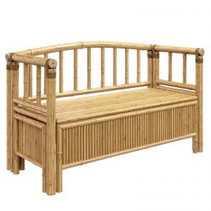 Bamboo Woden Bench Rectangular With Rattan Wicker