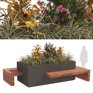 Modern Flowers Planter With Wood Bench