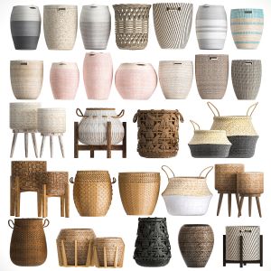 Basket Collection, Wicker, Rattan, White Baskets