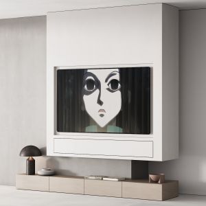 155 Tv Wall Kit 04 Minimal Wood Floating Column