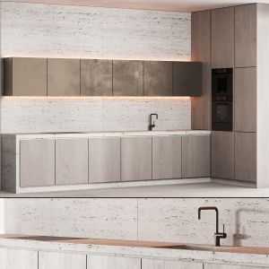 190 Modern Kitchen Japandi Wood Bronze Travertine