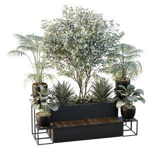 Urban Environment Set Of Green Plant Benches 02