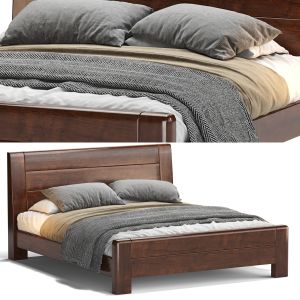 Scandinavian Bed Frame Solid Wood Espresso Bed Wit