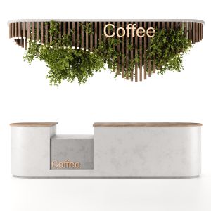 Coffee Reception Desk With Plants Set01