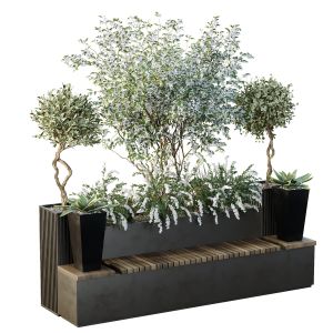 Urban Environment Set Of Green Plant Benches 04