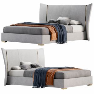 Modern Wingback Bed Microfiber Leather Upholstered