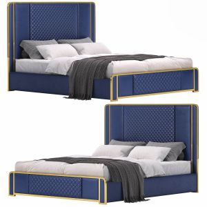 Cal King Faux Leather Bed In Blue With Upright Hea