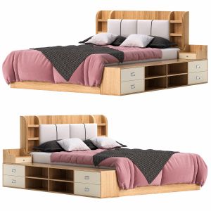 Queen Wooden Storage Bed By Homary