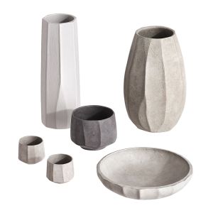 Vases Set In Gray Plaster Material