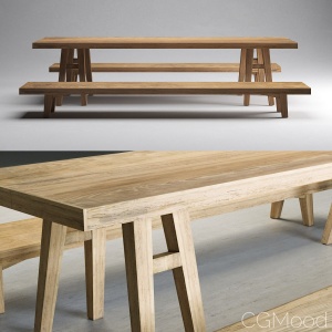 Dining table with benches