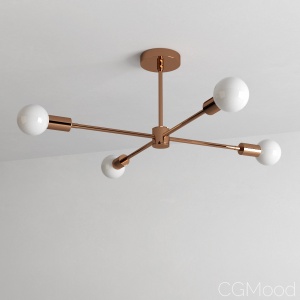 Polished Copper Modern Chandelier 4 Light