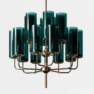 Brass & Blue Glass Tube Chandelier By Hans Agne Ja