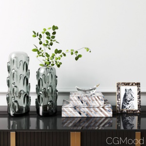 West Elm Decorative Set Olive Green Glass Vase