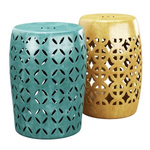 Outdoor Ceramic Emerald And Mustard Garden Stool