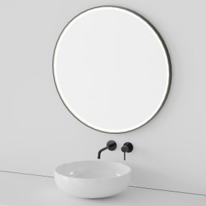 Sink With Round Mirror And Black Mixer