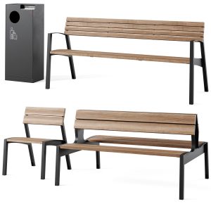 Vera Park Benches With Litter Bin Crystal