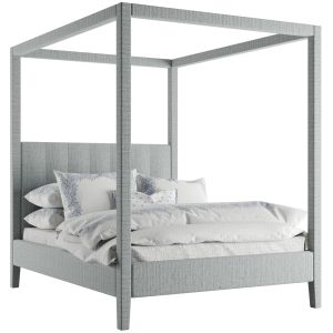 Four Poster Bed - Raffia Coastal Blue