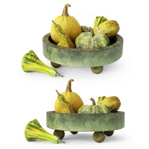 Bowl Green With Pumpkins Set1