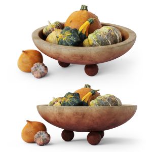 Bowl Red With Pumpkins Set2