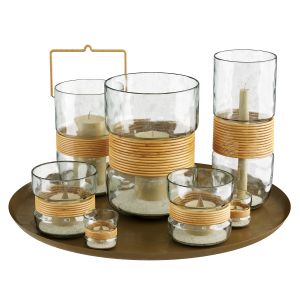 Palm Woven Rattan Glass Hurricane Candleholder