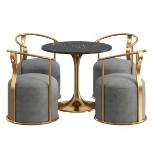 Gray Upholstered Velvet Accent Chair And Table