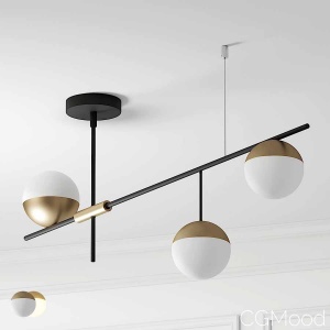 Mid Century Modern 3 Light Linear Ceiling Light On