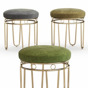 Grey Linen Stool With Gold Legs