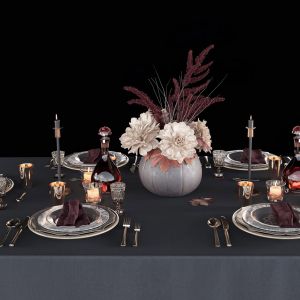 Table Setting With Bouquet 3d Model