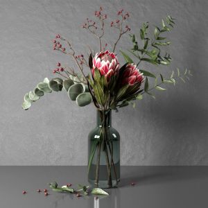 Bouquet of flowers with protea and eucalypt