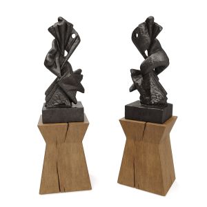 Metal Abstract Figure Wooden Pedestal