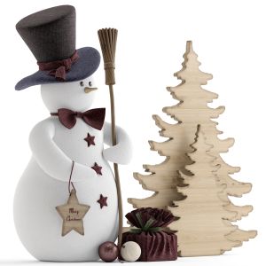 Snowman And Wooden Christmas Tree 2