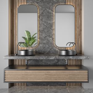 Bathroom Furniture - Wood And Stone Wall 76