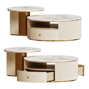 Round coffee table with a white stone  ANZ set