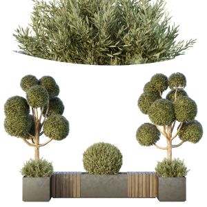 Urban Environment Set Of Green Plant Benches 12